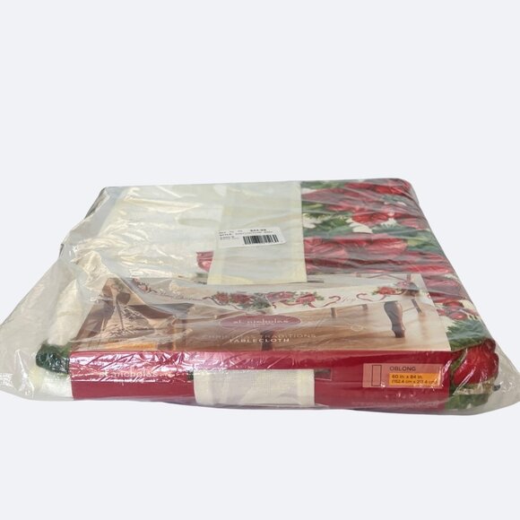 St. Nicholas Square Christmas Traditions Tablecloth 60"X 84" Oblong Poinsettia H - Picture 6 of 8